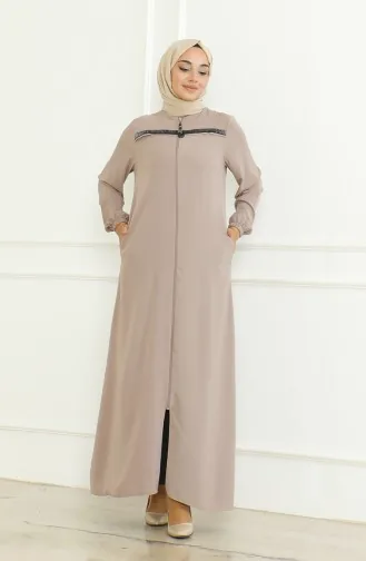 Abaya Met Ritssluiting En Elastische Mouwen 0475-05 Licht Gedroogde Roos 0475-05