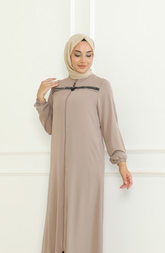 Elastic Sleeve Zippered Abaya 0475-05 Light Rose 0475-05