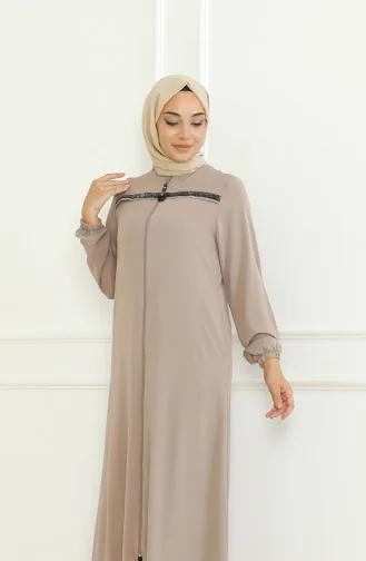 Abaya Met Ritssluiting En Elastische Mouwen 0475-05 Licht Gedroogde Roos 0475-05