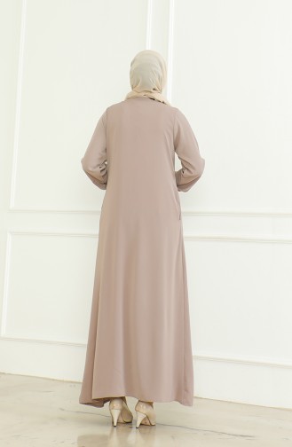 Elastic Sleeve Zippered Abaya 0475-05 Light Rose 0475-05