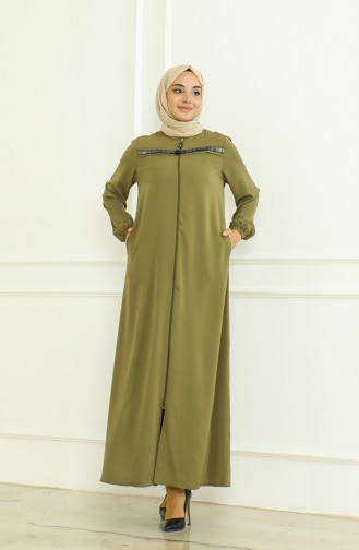 Elastic Sleeve Zippered Abaya 0475-06 Khaki 0475-06