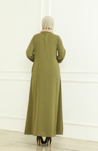 Elastic Sleeve Zippered Abaya 0475-06 Khaki 0475-06