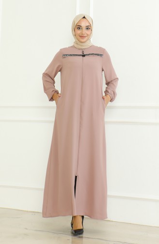 Elastic Sleeve Zippered Abaya 0475-08 Mink 0475-08