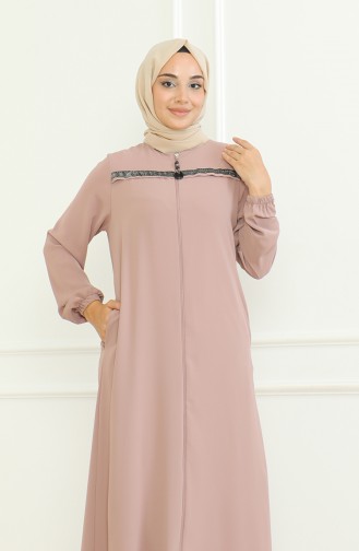 Elastic Sleeve Zippered Abaya 0475-08 Mink 0475-08