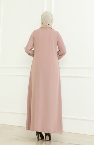 Elastic Sleeve Zippered Abaya 0475-08 Mink 0475-08
