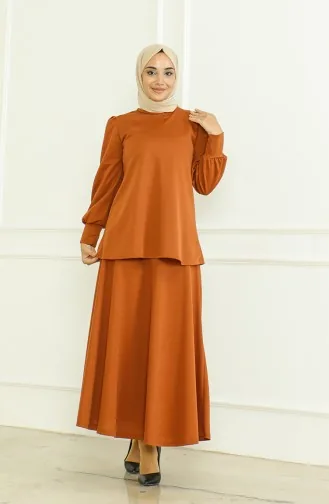 Tunik Etek İkili Takım 8019-03 Taba