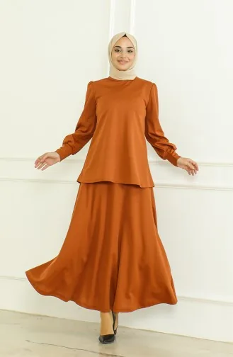 Tunik Etek İkili Takım 8019-03 Taba