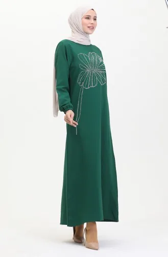 Taşlı Krep Abiye Elbise 0481-05 Zümrüt Yeşili