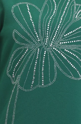 Taşlı Krep Abiye Elbise 0481-05 Zümrüt Yeşili