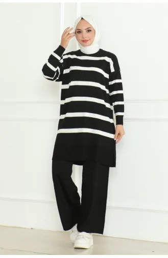 Ensemble Tricot Elégant à Rayures 153-01 Noir 153-01