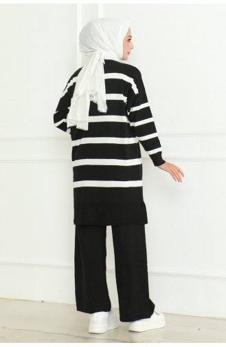 Ensemble Tricot Elégant à Rayures 153-01 Noir 153-01