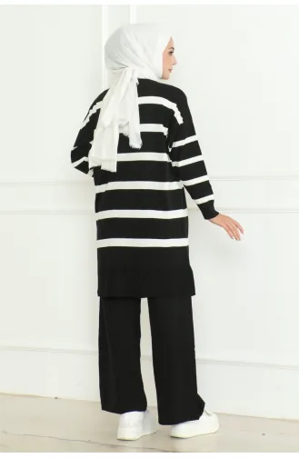 Ensemble Tricot Elégant à Rayures 153-01 Noir 153-01