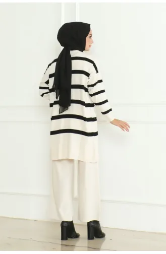 Striped Stylish Knitwear Suit 153-02 Ecru 153-02
