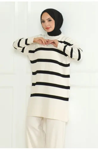 Striped Stylish Knitwear Suit 153-02 Ecru 153-02