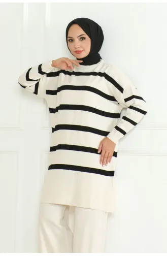 Striped Stylish Knitwear Suit 153-02 Ecru 153-02