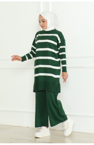 Ensemble Tricot Elégant à Rayures 153-03 Vert Emeraude 153-03
