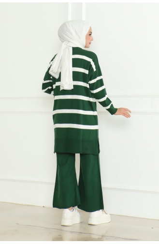 Ensemble Tricot Elégant à Rayures 153-03 Vert Emeraude 153-03