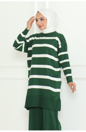 Ensemble Tricot Elégant à Rayures 153-03 Vert Emeraude 153-03