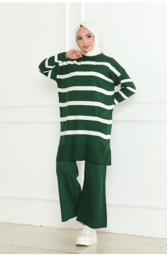 Ensemble Tricot Elégant à Rayures 153-03 Vert Emeraude 153-03