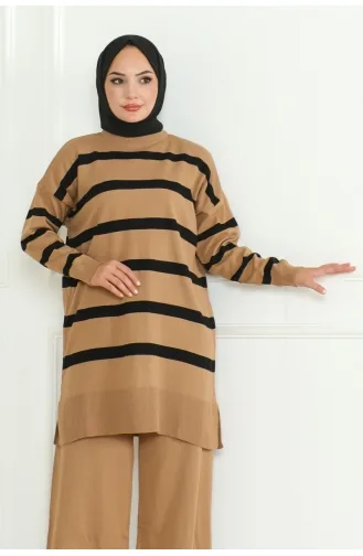 Ensemble Tricot Elégant à Rayures 153-04 Camel 153-04