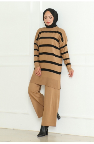 Ensemble Tricot Elégant à Rayures 153-04 Camel 153-04