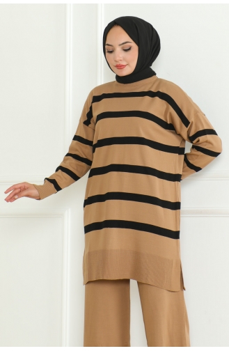 Ensemble Tricot Elégant à Rayures 153-04 Camel 153-04