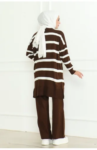 Ensemble Tricot Elégant à Rayures 153-06 Marron 153-06