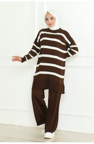 Ensemble Tricot Elégant à Rayures 153-06 Marron 153-06