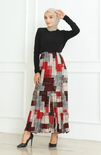 Spacious Layered Gypsy Plus Size Skirt 3165D-01 Claret Red 3165D-01