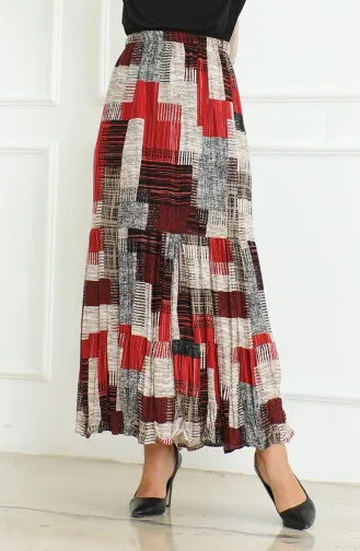 Spacious Layered Gypsy Plus Size Skirt 3165D-01 Claret Red 3165D-01