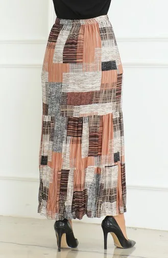 تنورة مطوي منقوش مقاس كبير 3165D-03 كريمي 3165D-03