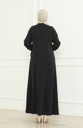 Elastic Sleeve Zippered Abaya 0475-03 Black 0475-03