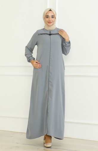Elastic Sleeve Zippered Abaya 0475-04 Gray 0475-04