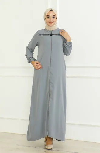 Kolu Lastikli Fermuarlı Ferace 0475-04 Gri