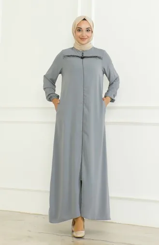 Kolu Lastikli Fermuarlı Ferace 0475-04 Gri