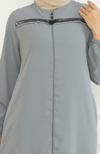 Elastic Sleeve Zippered Abaya 0475-04 Gray 0475-04