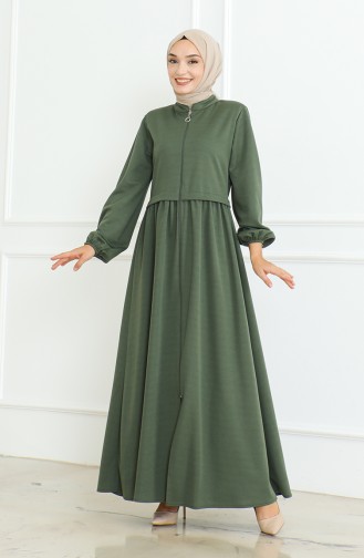 Elastic Sleeve Zippered Abaya 8022-05 Khaki 8022-05