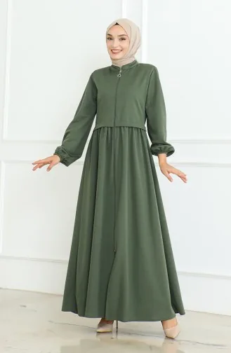 Abaya A Fermeture Et Manches Elastiques 8022-05 Khaki 8022-05