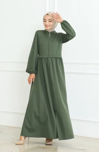 Abaya A Fermeture Et Manches Elastiques 8022-05 Khaki 8022-05