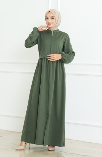 Elastic Sleeve Zippered Abaya 8022-05 Khaki 8022-05