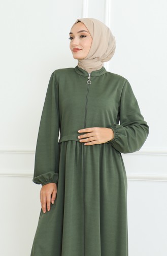 Elastic Sleeve Zippered Abaya 8022-05 Khaki 8022-05