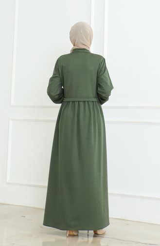 Elastic Sleeve Zippered Abaya 8022-05 Khaki 8022-05