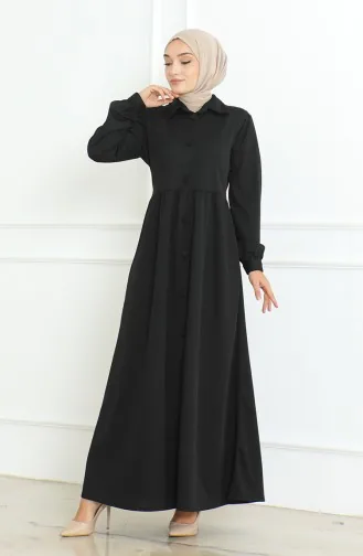 عباية سادة بأزرار  8023-01 أسود 8023-01