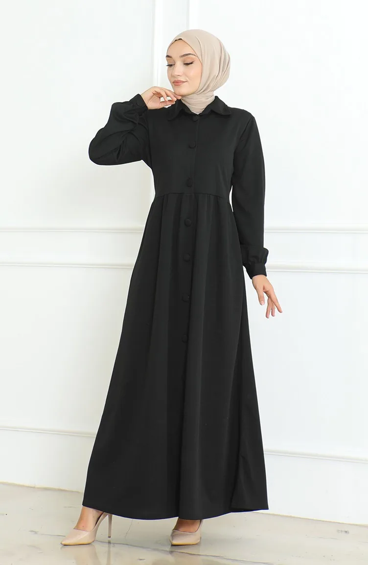 عباية سادة بأزرار  8023-01 أسود 8023-01