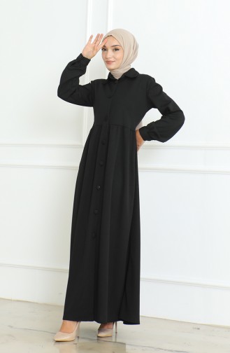 عباية سادة بأزرار  8023-01 أسود 8023-01
