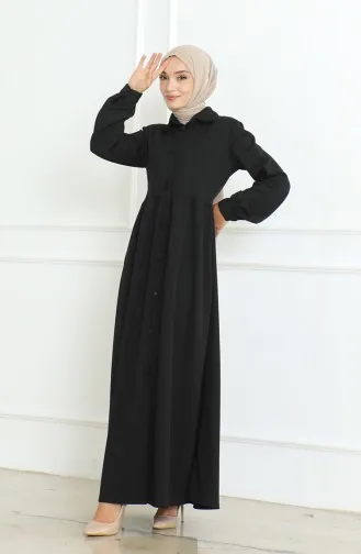 عباية سادة بأزرار  8023-01 أسود 8023-01