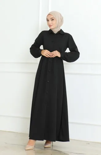 عباية سادة بأزرار  8023-01 أسود 8023-01