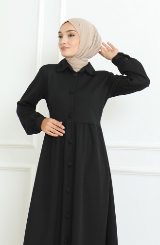 عباية سادة بأزرار  8023-01 أسود 8023-01