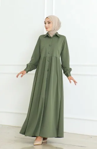 عباية سادة بأزرار  8023-02 أخضر عسكري 8023-02