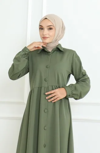 عباية سادة بأزرار  8023-02 أخضر عسكري 8023-02